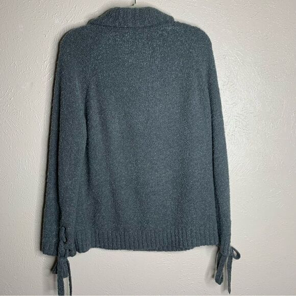 Saks fifth avenue popcorn knit wool blend turtleneck sweater tie cuffs gray - Picture 4 of 9